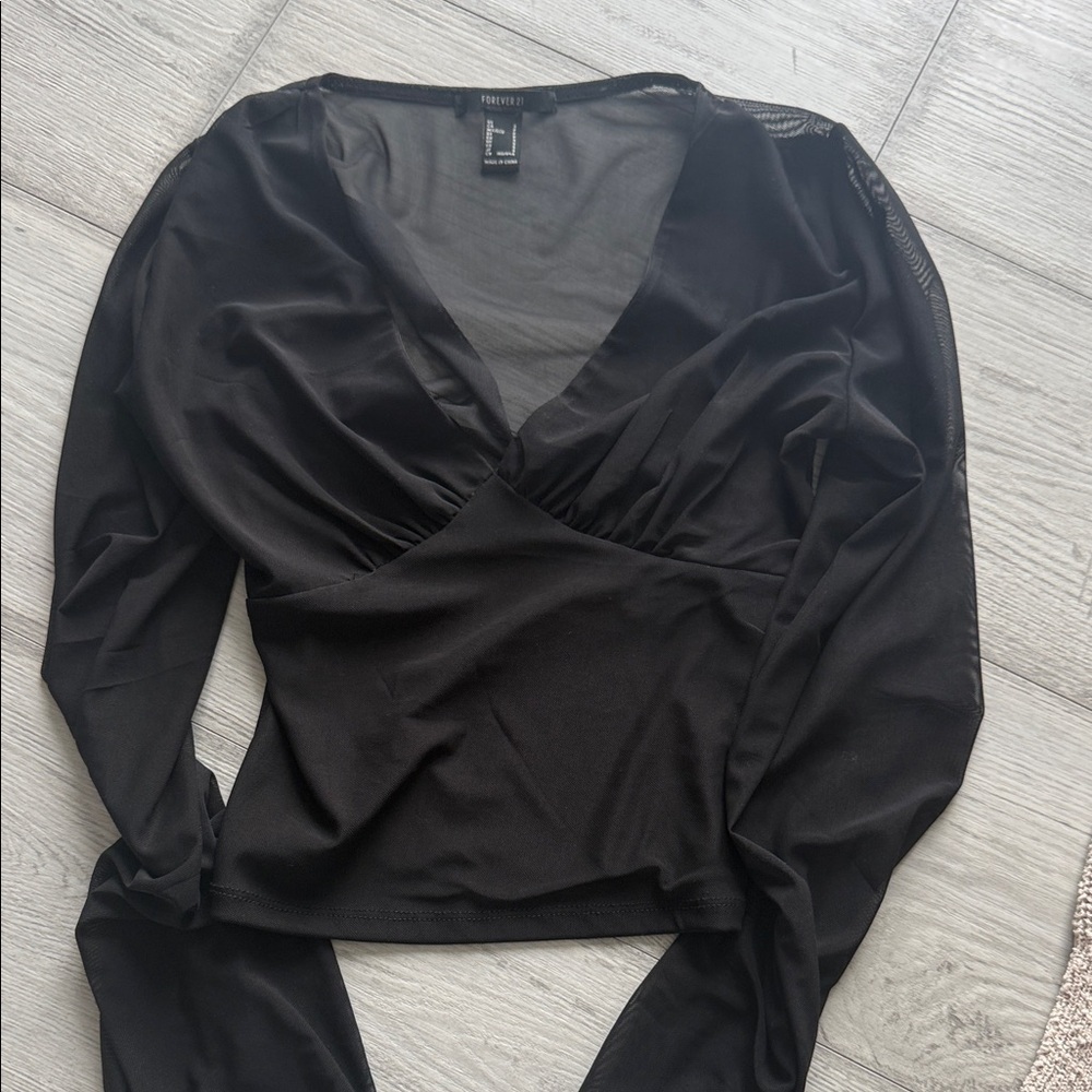Forever 21 Black Mesh Long Sleeve Blouse